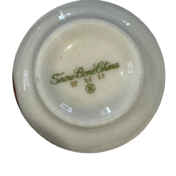 Snow Bone China Chinese Sake Cups Vintage Asian Orange Red White Gold Set Of 6 - Picture 6 of 8